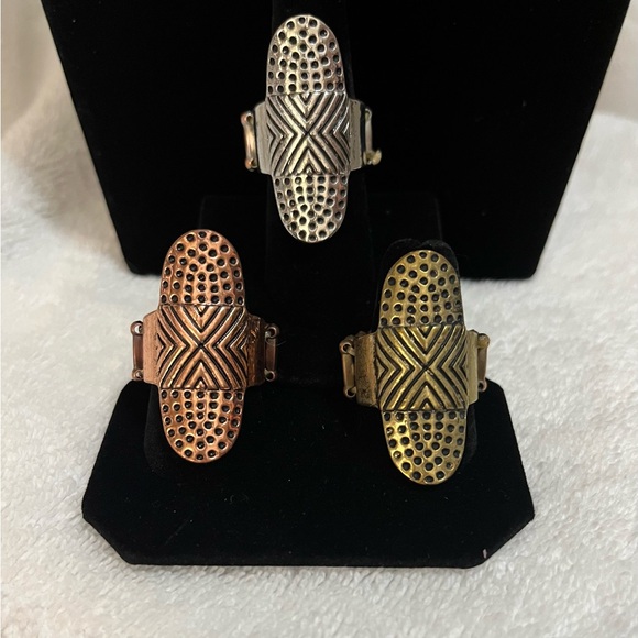 Tribal Patterned Fashion Stretch Metal Rings Set - Picture 1 of 2